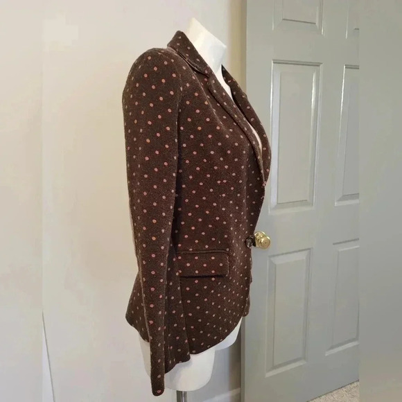 Cartonnier Anthropologie Blazer Jacket Polka Dot Elbow Patch Brown Orange(XS) - Picture 3 of 9
